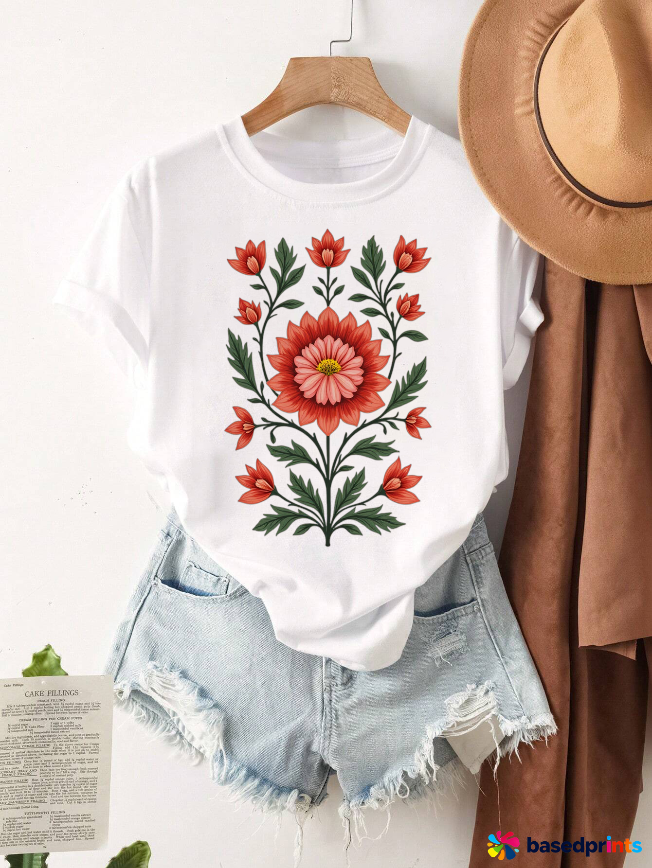 White Floral Embroidery T-Shirt Women's Casual Short Sleeve Tops