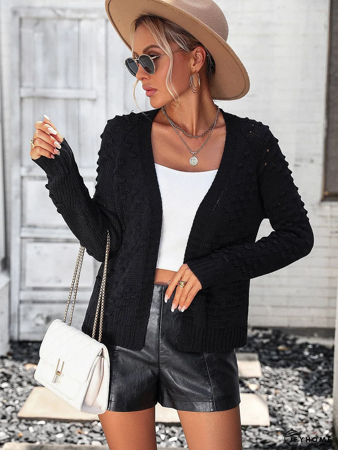 Open Front Long Sleeve Cardigan - Ribbed Feature | IFYHOME