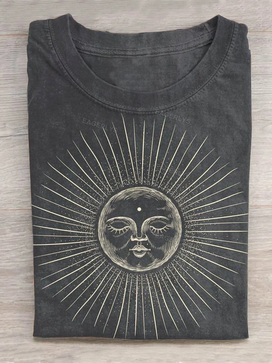 Eagerlys Unisex Sun Moon And Stars Sun God Totem Art Print Design T-shirt Eagerlys