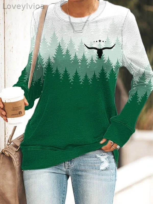 Women's Vintage Western Bullhead Casual Sweatshirt
