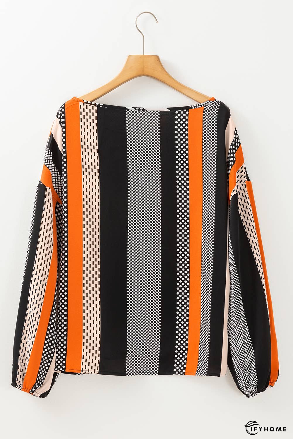Polka Dot Vertical Striped Printed Puff Sleeve Blouse | IFYHOME