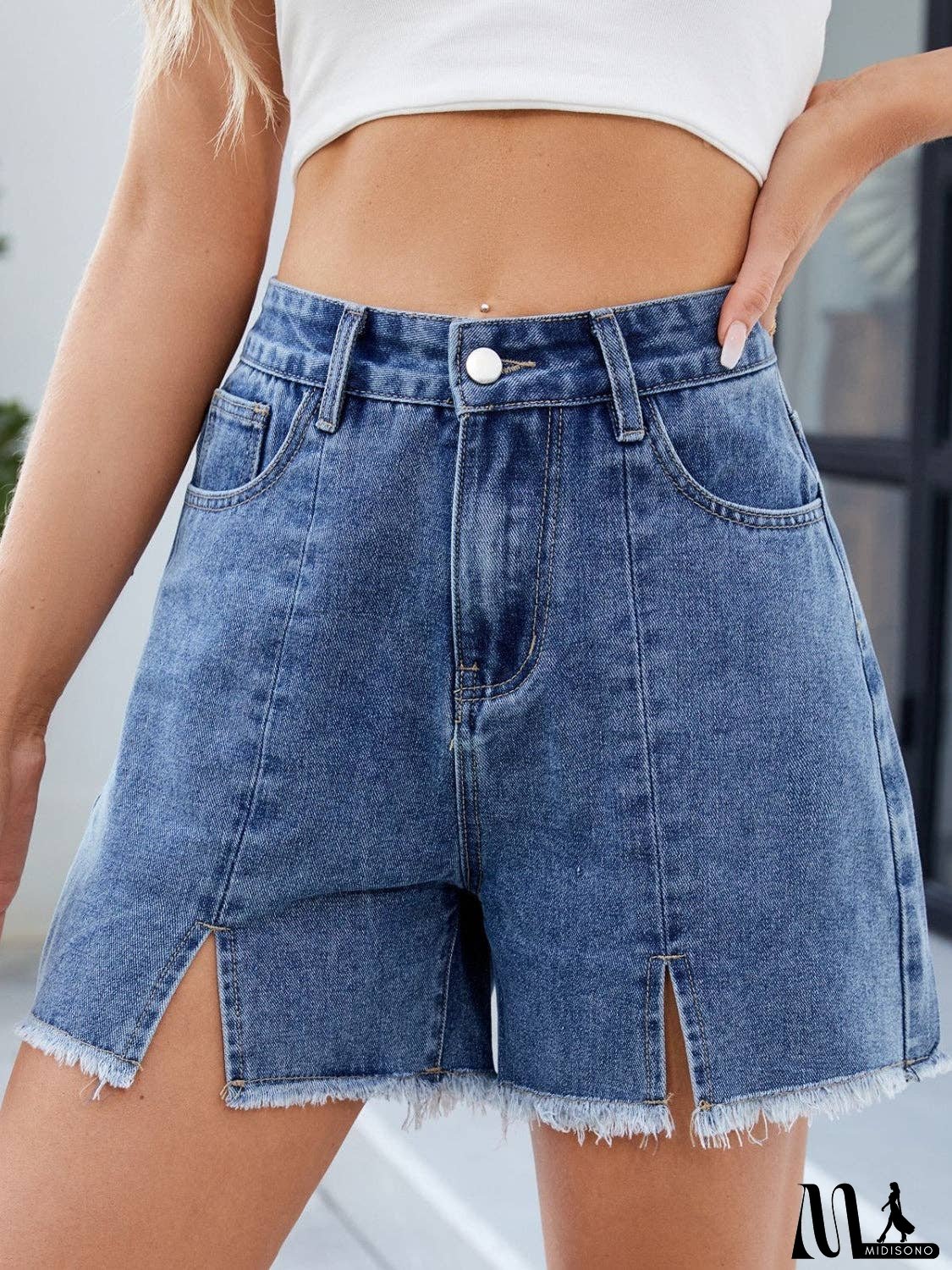 Raw Hem Slit Denim Shorts