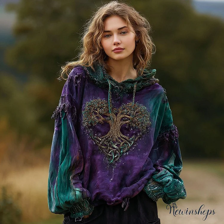 Women's Vintage Celtic Knot Viking Heart Tree Of Life Warm Hoodie