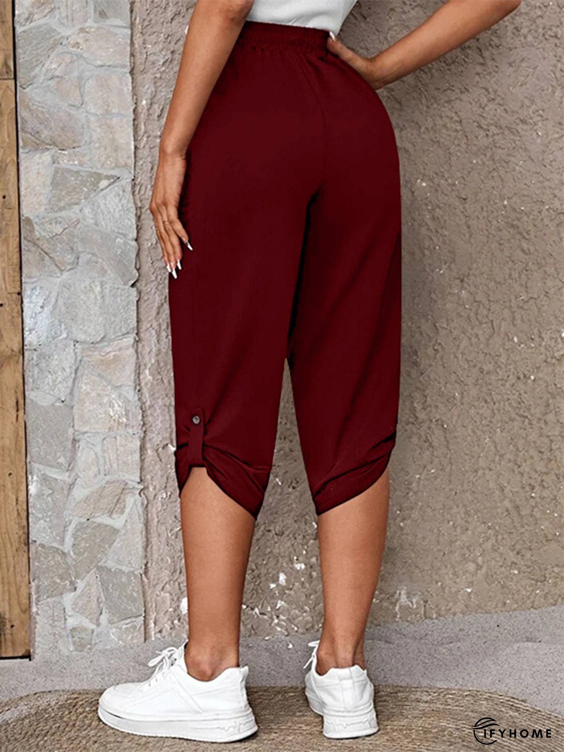 Full Size Roll-Tab Capris Pants | IFYHOME