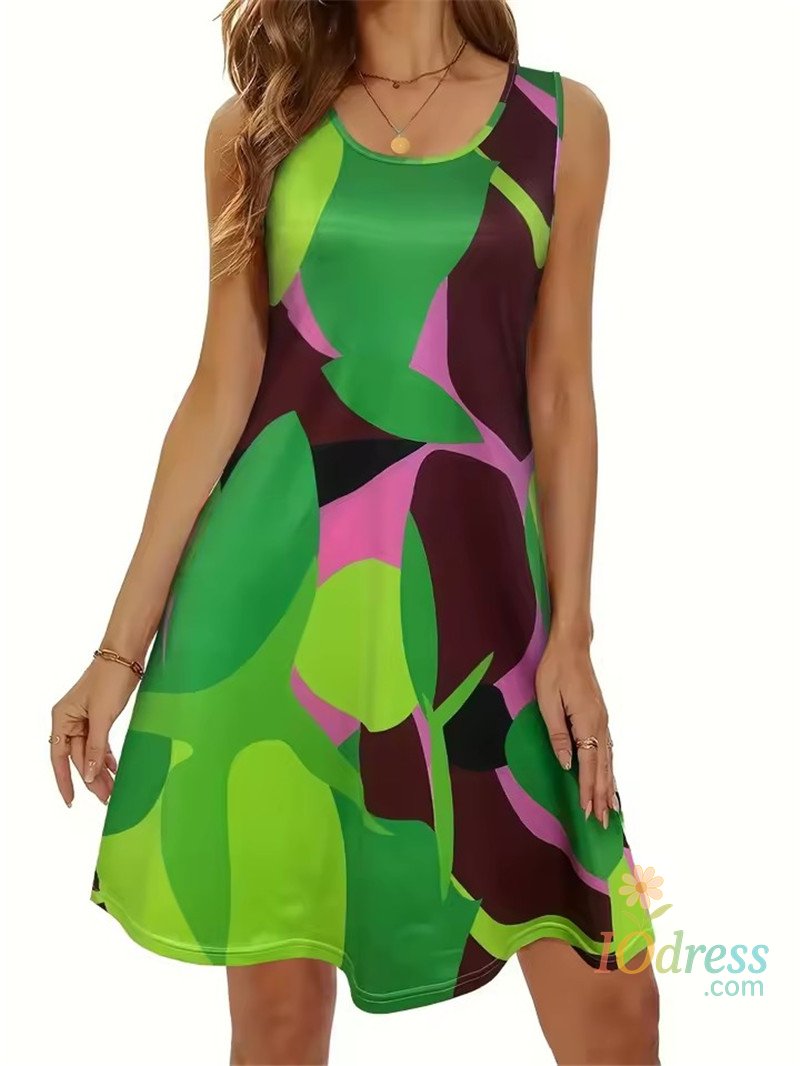 IO Dress Fashion Tie-dye Gradient Women Mini Dresses Summer Sleeveless 3D Printed Ladies Street Dress 3XL Plus Size Loose Casual Dress