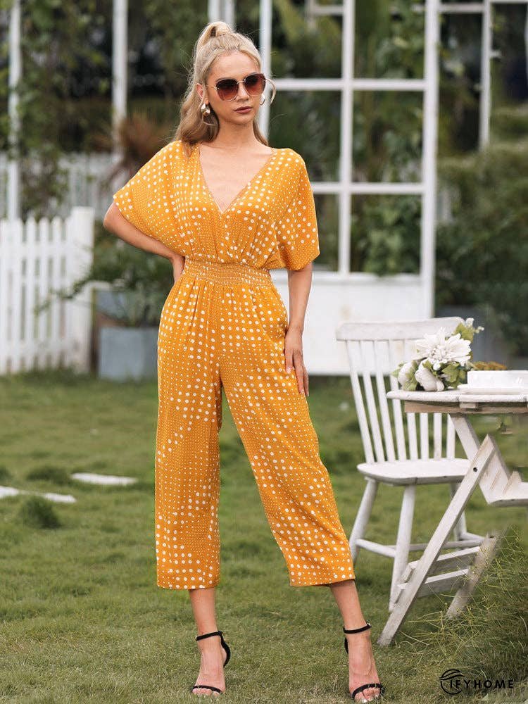 Polka Dot Surplice Neck Jumpsuit with Pockets | IFYHOME