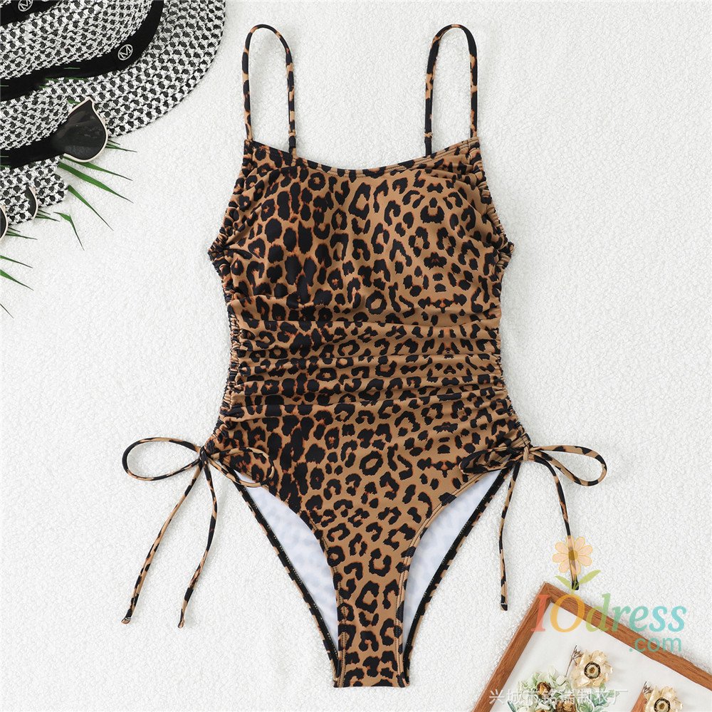 IO Dress Leopard Print Sexy Swimsuit Women 2025 Summer One Piece Side Drawstring Lace-up Swimwear Bathing Suit Swimming Wear Monokini