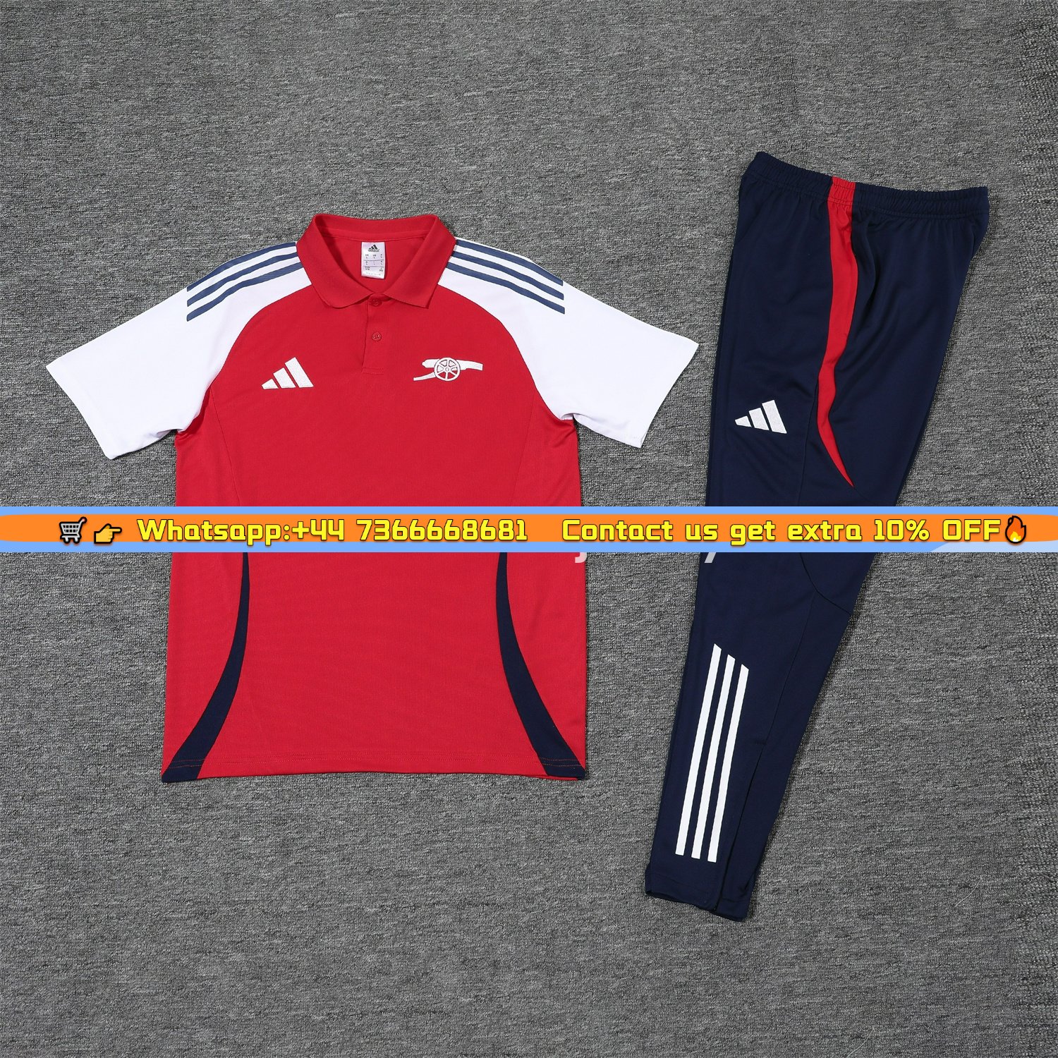 Arsenal 25-26 POLO Short-Sleeve Training Set - Red Top and Deep Blue Pants