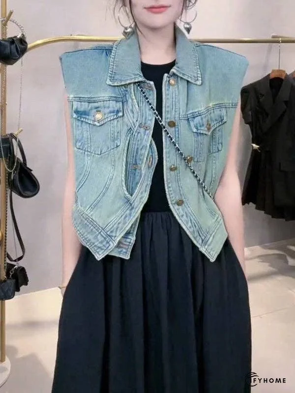 Loose Sleeveless Asymmetric Buttoned Pockets Split-Joint Lapel Collar Vest Outerwear | IFYHOME