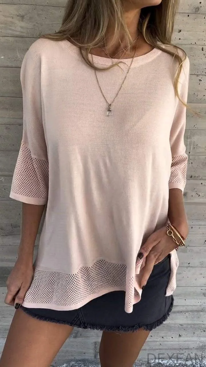 Casual Round Neck Hollow Sleeve Top