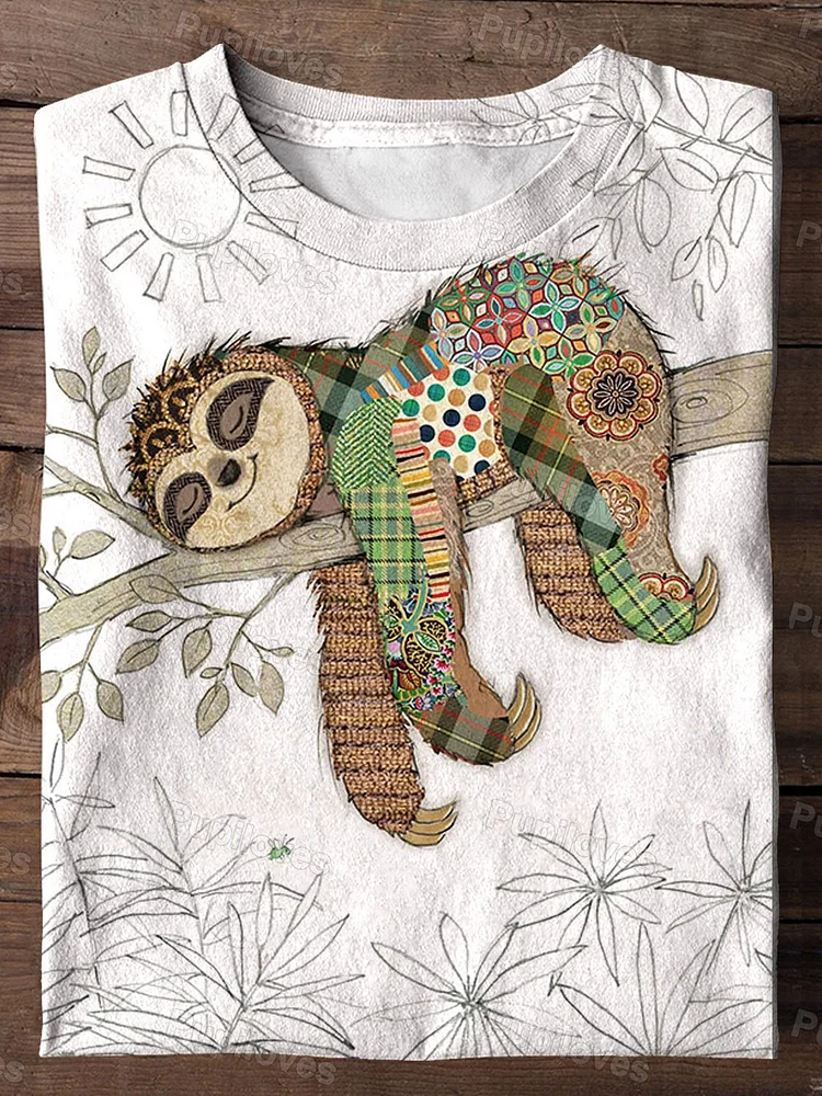Pupiloves Pupiloves  Sloth Art Print Casual T-Shirt