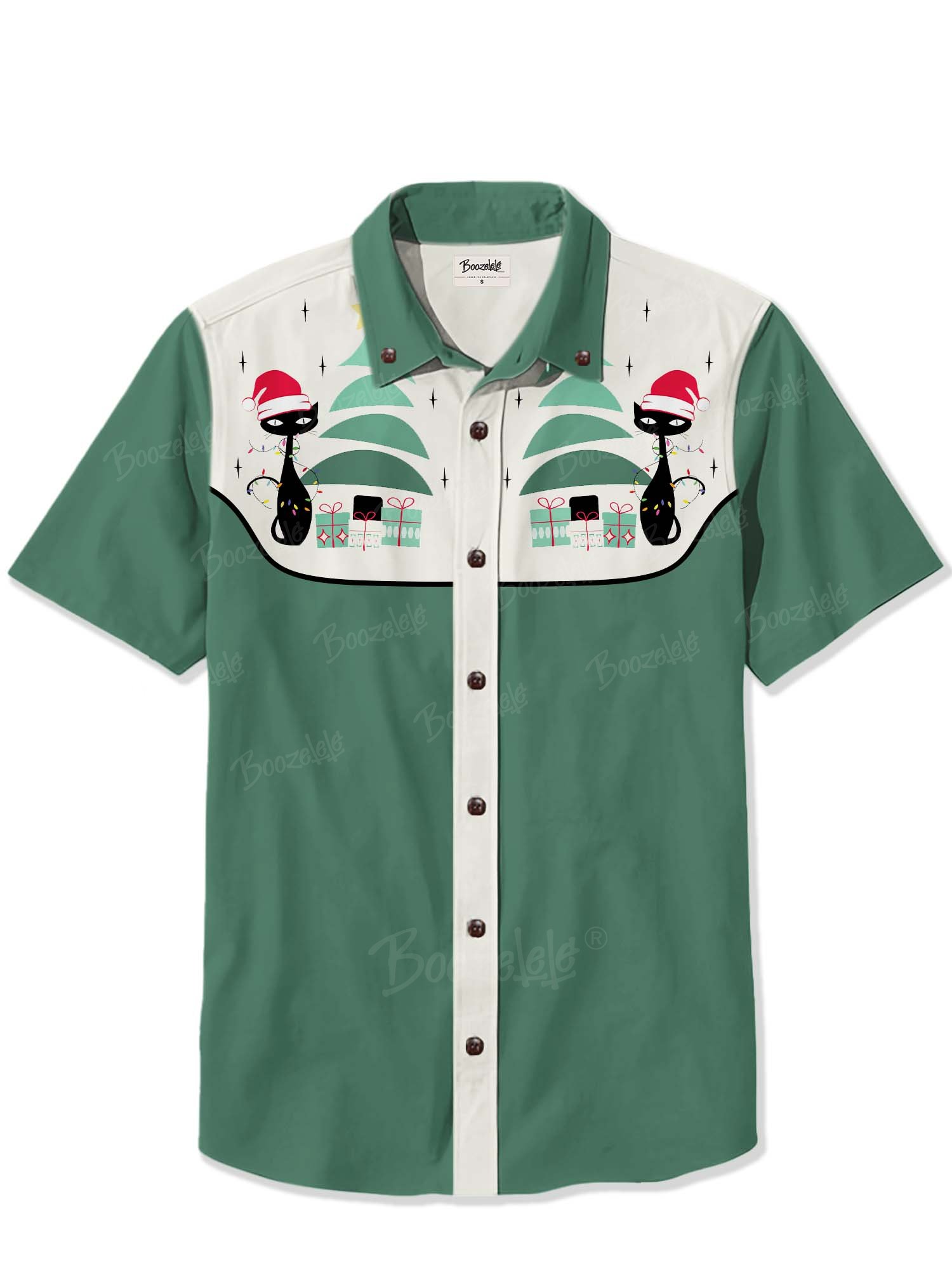 1950 Vintage Atomic Christmas Tree And Cat - 100% Cotton Shirt