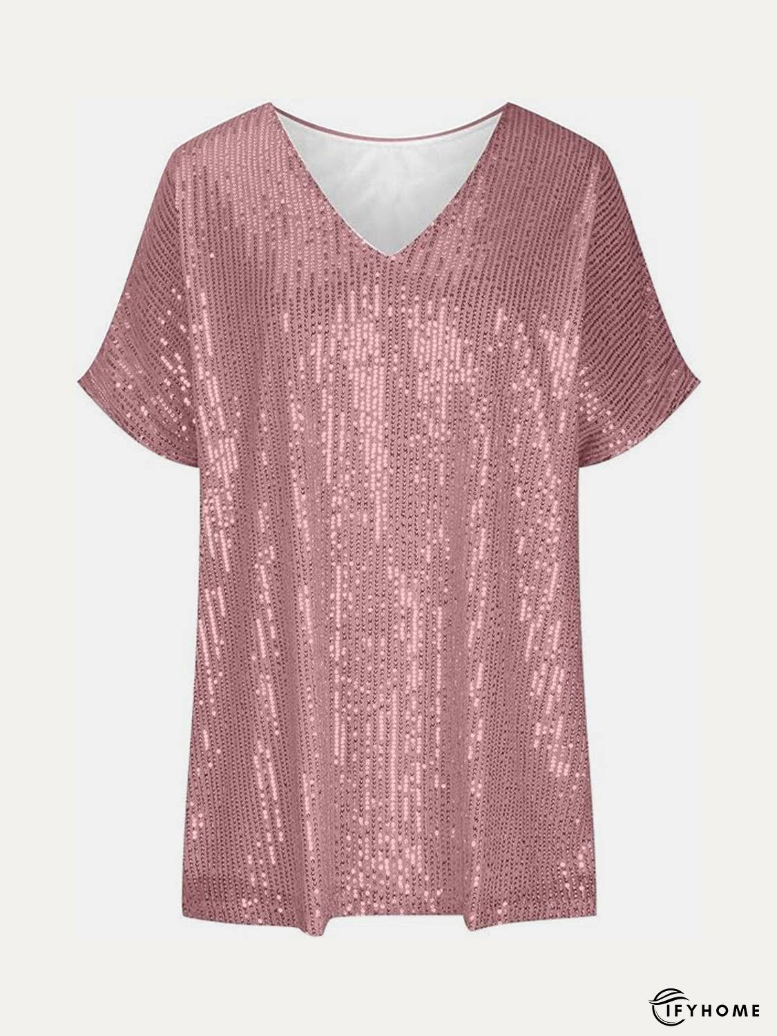 Full Size Sequin V-Neck Short Sleeve Top | IFYHOME