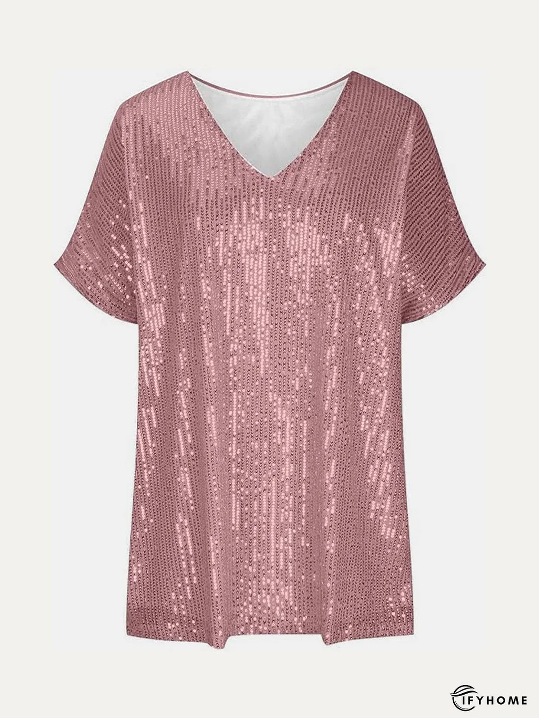 Full Size Sequin V-Neck Short Sleeve Top | IFYHOME
