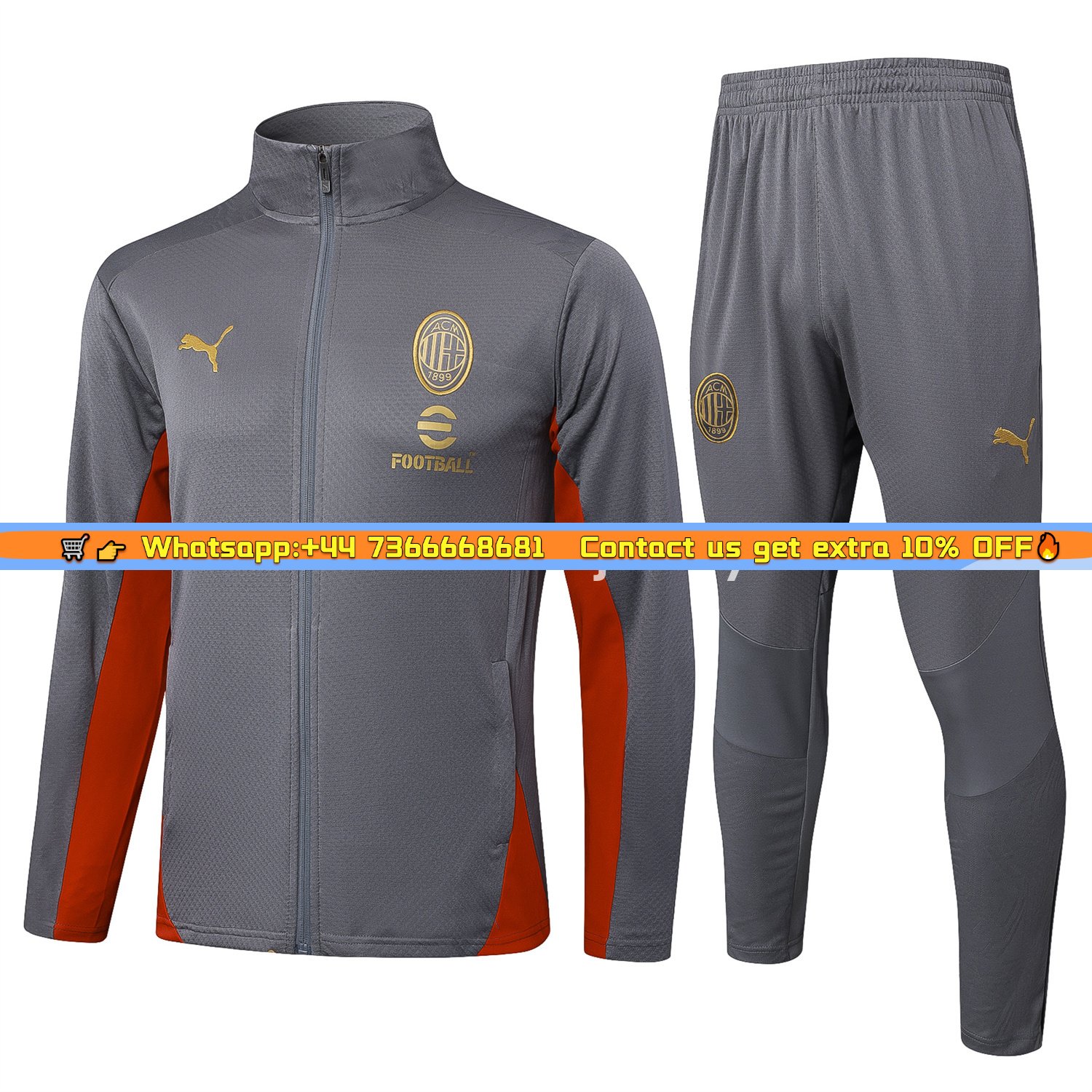 AC Milan 25-26 Jacket Training Tracksuit - Grey top & Grey Pants