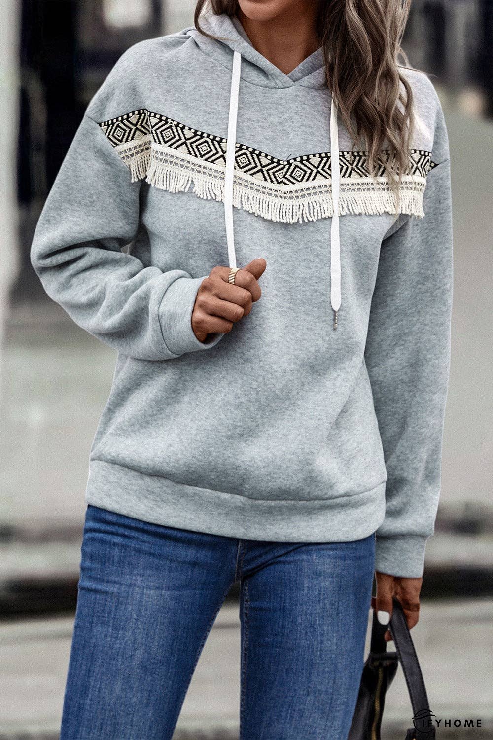 Contrast Fringe Detail Dropped Shoulder Hoodie | IFYHOME