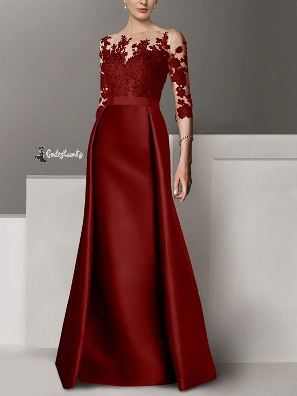 Round Neck Lace Solid Color Maxi Dress
