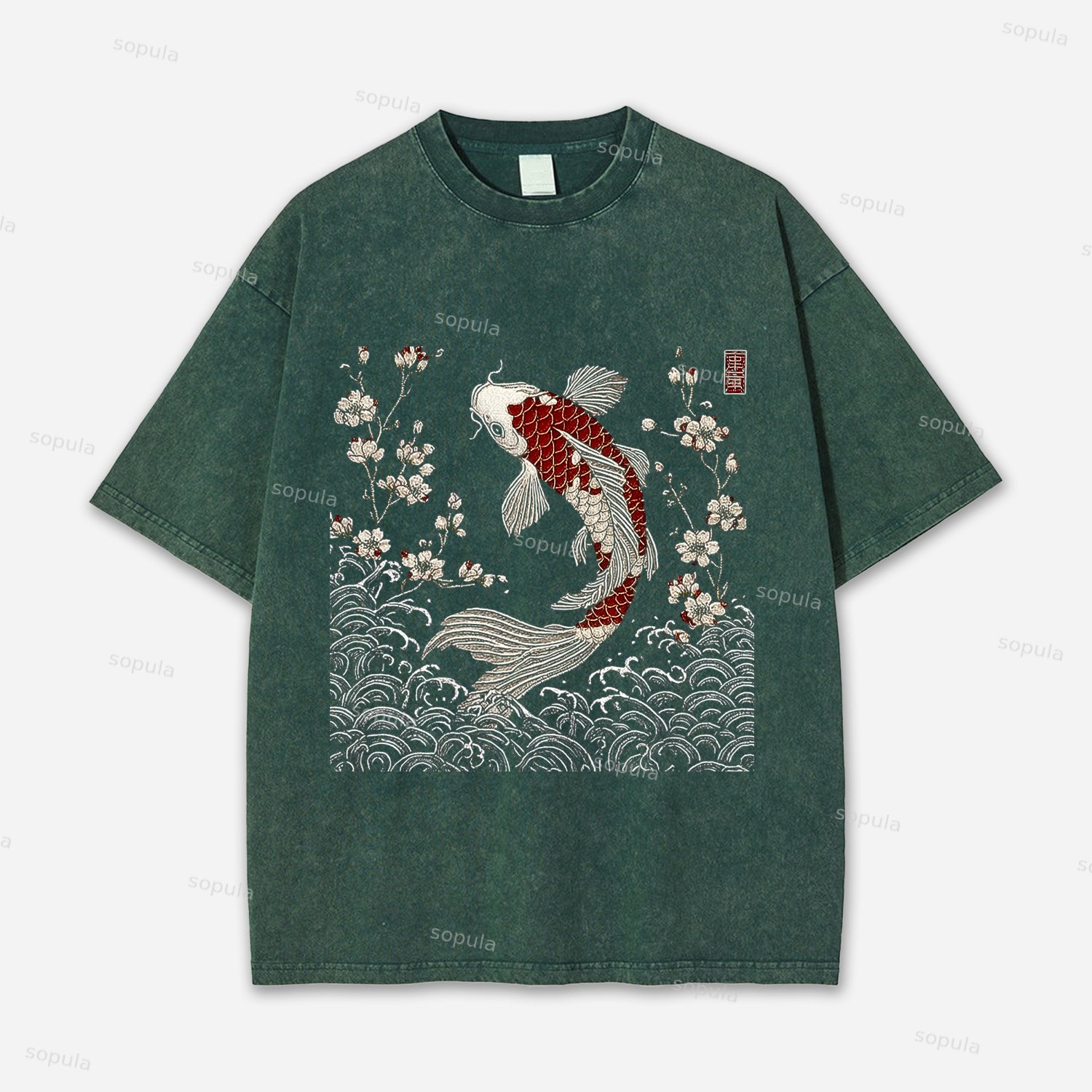 Vintage Sakura And Koi Washed T-shirt