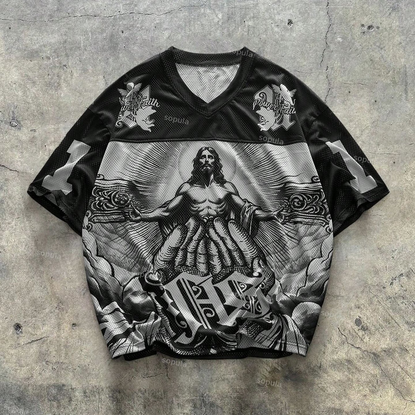 Vintage Jesus Graphics Blokecore Blokette Cropped V-neck Jersey T-shirt