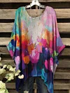 Women's Oil Painting Abstract Print Vintage Top