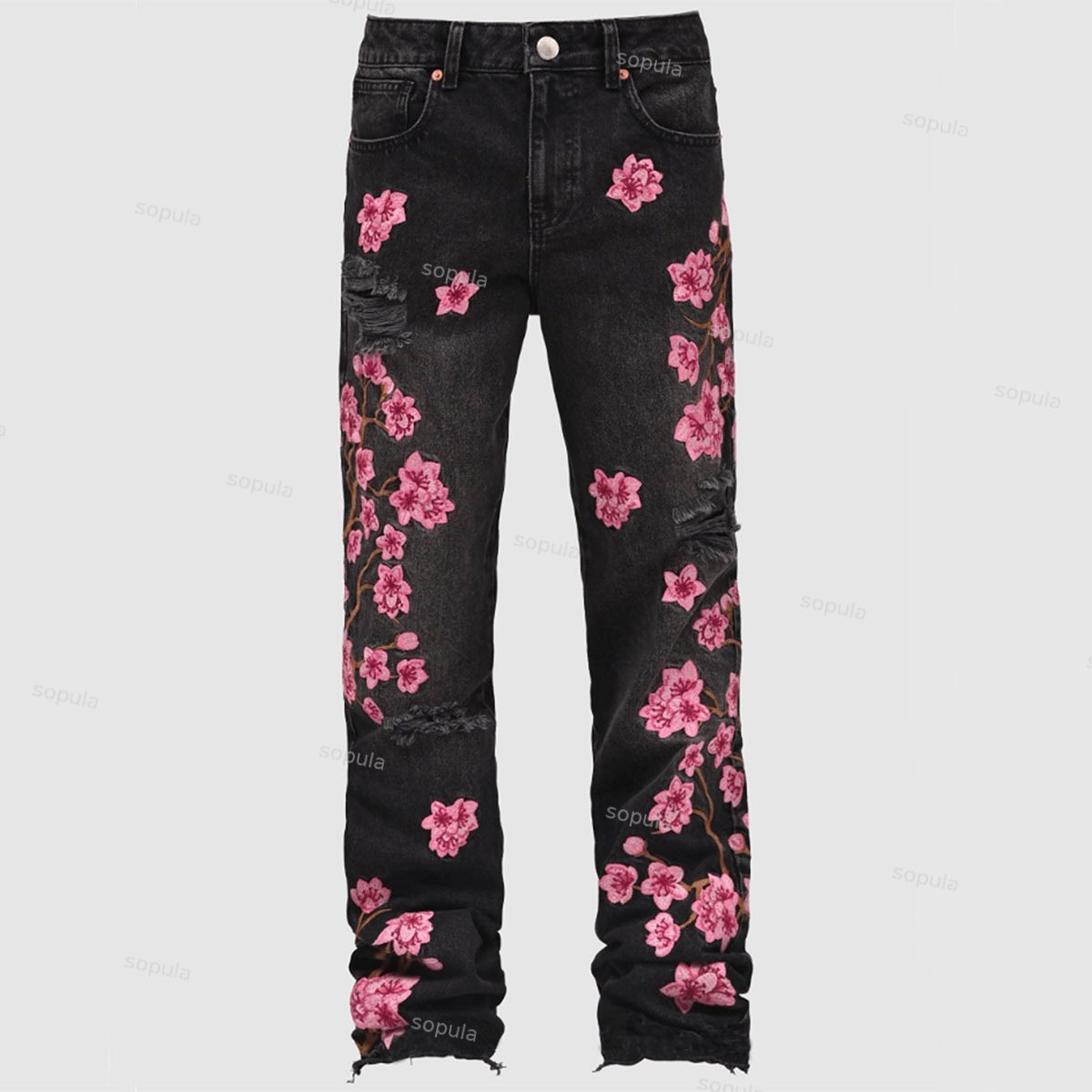 Men's Street Embroidered Denim Straight Pants