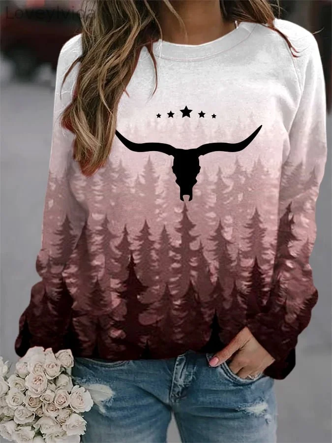 Women's Vintage Western Bullhead Casual Sweatshirt