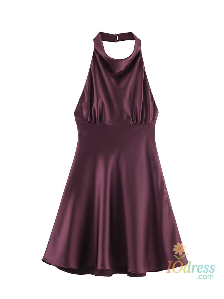 IO Dress Women Sexy Halter Dress 2025 Summer Fall New satin Suspender Backless Dress Women Fashion Elegant sleeveless Party Dress