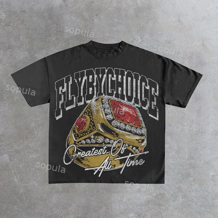 Sopula Vintage Fly By Choice Greatest Of All Time Graphic 100% Cotton Short Sleeve T-Shirt