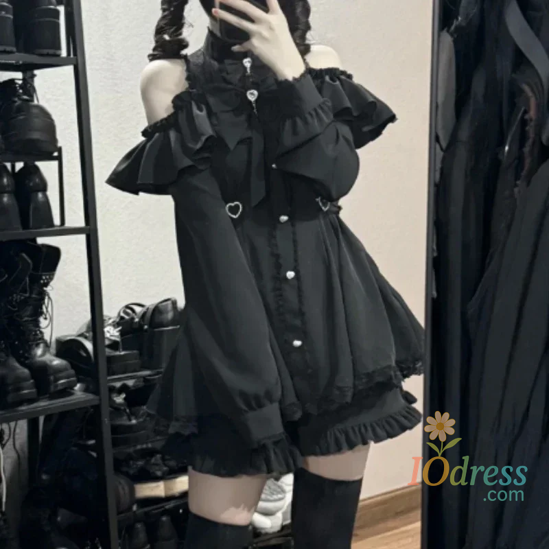 IO Dress Japanese Gothic Lolita Dress Set Women Harajuku Y2k Bow Lace Ruffles Collar Mini Dresses Female Elegant Party Cute Dress IO Dress