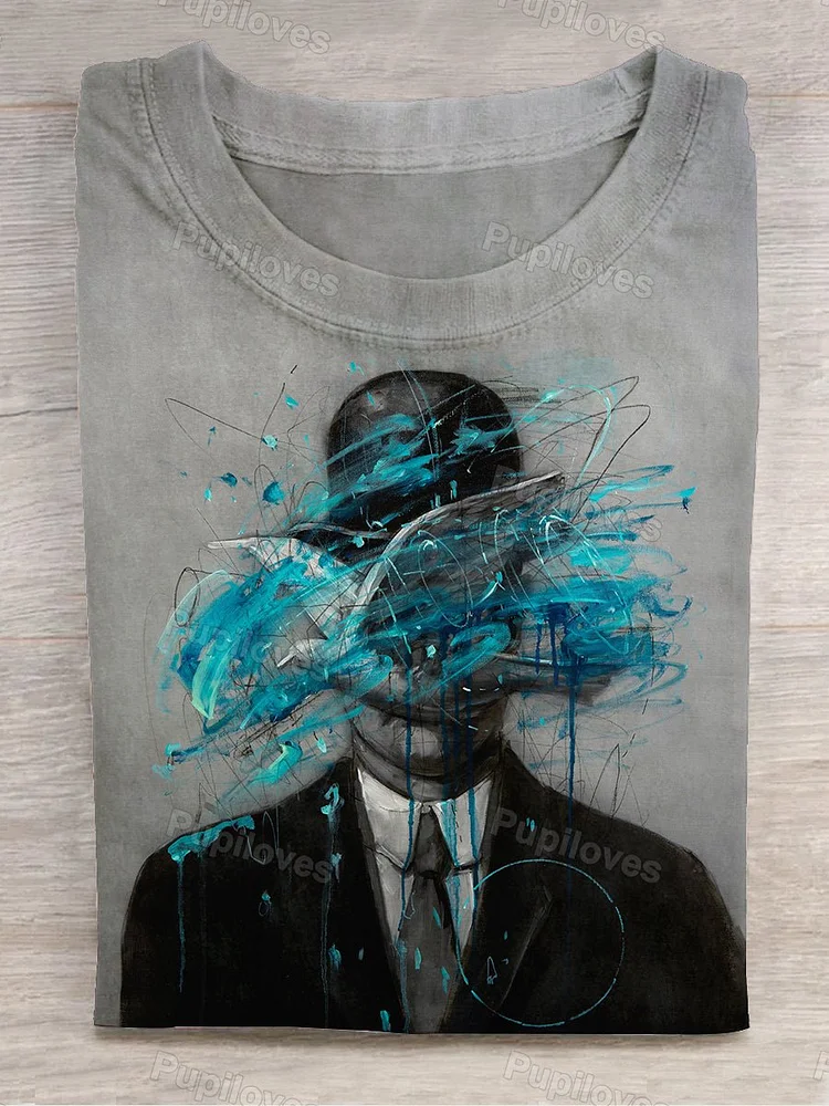 Pupiloves Pupiloves  Unisex Gentleman Art Print Crew Neck Short Sleeve T-Shirt