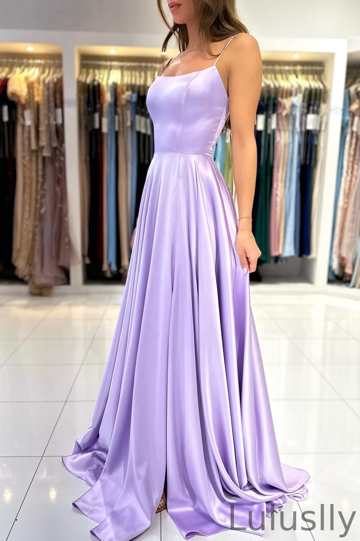 Luluslly Lilac Spaghetti-Straps A-line Prom Dress Sleeveless On Sale