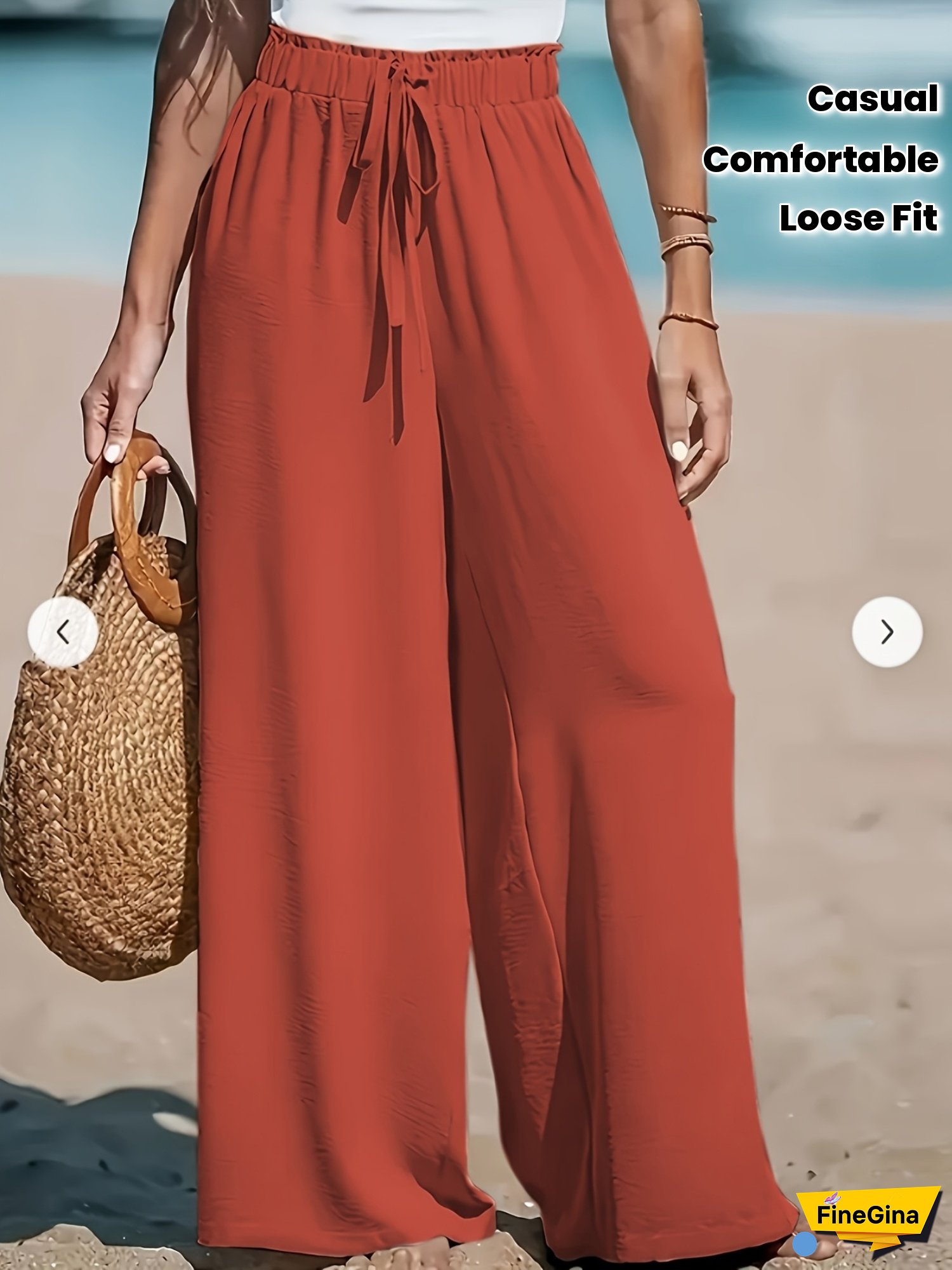 Women's Comfortable Wide-Leg Black Pants With Elastic Waistband - Casual Loose Fit, Perfect For Spring/Summer/Fall, Beach-Themed Design, Beach Casual Wear|Casual Wide Leg Pants|Elastic Waistband Pants