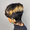 Glueless Black Gold Short Straight Bob Pixe Cut Hair