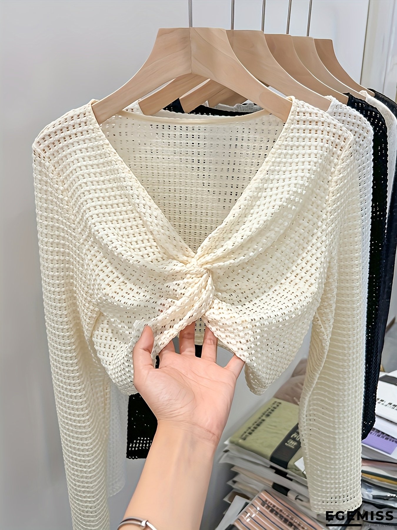 Women's Lightweight Crochet Cardigan | V-Neck Open Front Summer Cover-Up | Breathable Lace-Up Design For Dresses & Tops | Elegant Loose Fit, Layering Piece, Crochet Cardigan | EGEMISS