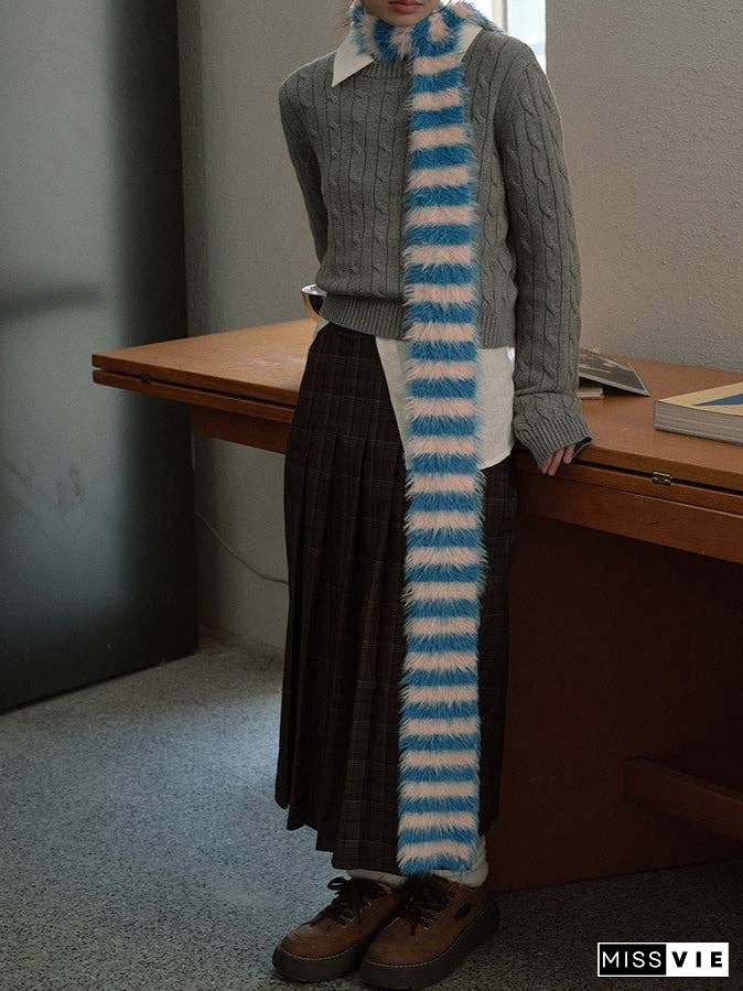 Ladies Soft Faux Mink Feel Stripe Scarf YW039