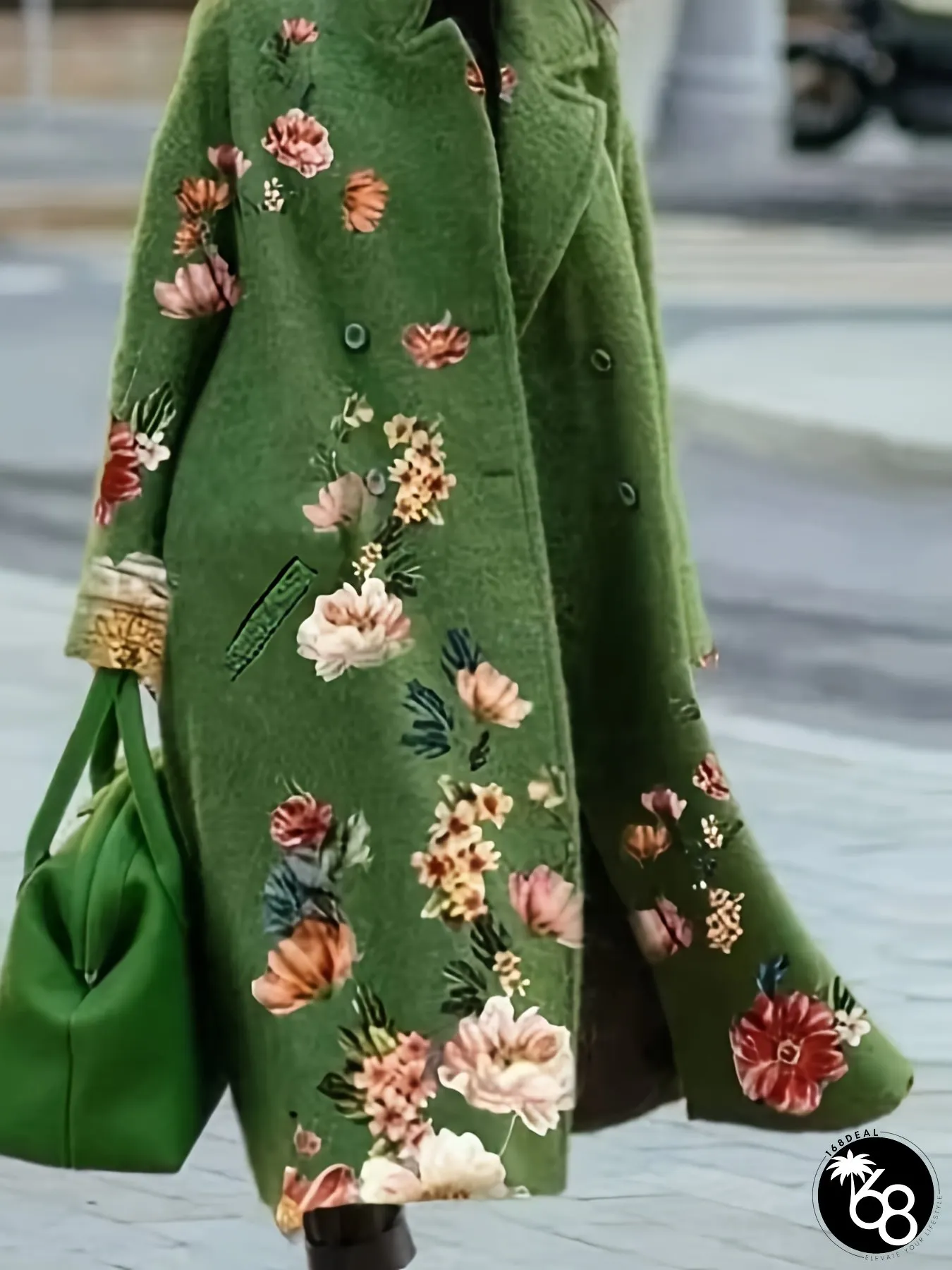Womens Elegant Paisley Pattern Long Coat Solid Color Warm Winter with Golden-Tone Buttons | 168DEAL