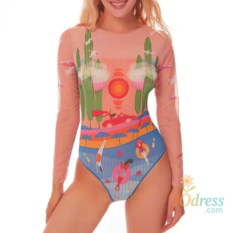 IO Dress Mesh High Waist Sexy Swimsuit Women Summer Bathing Suit Bikini Set Long Sleeve Swimwear Beach Swimming Suit For Female Купальник