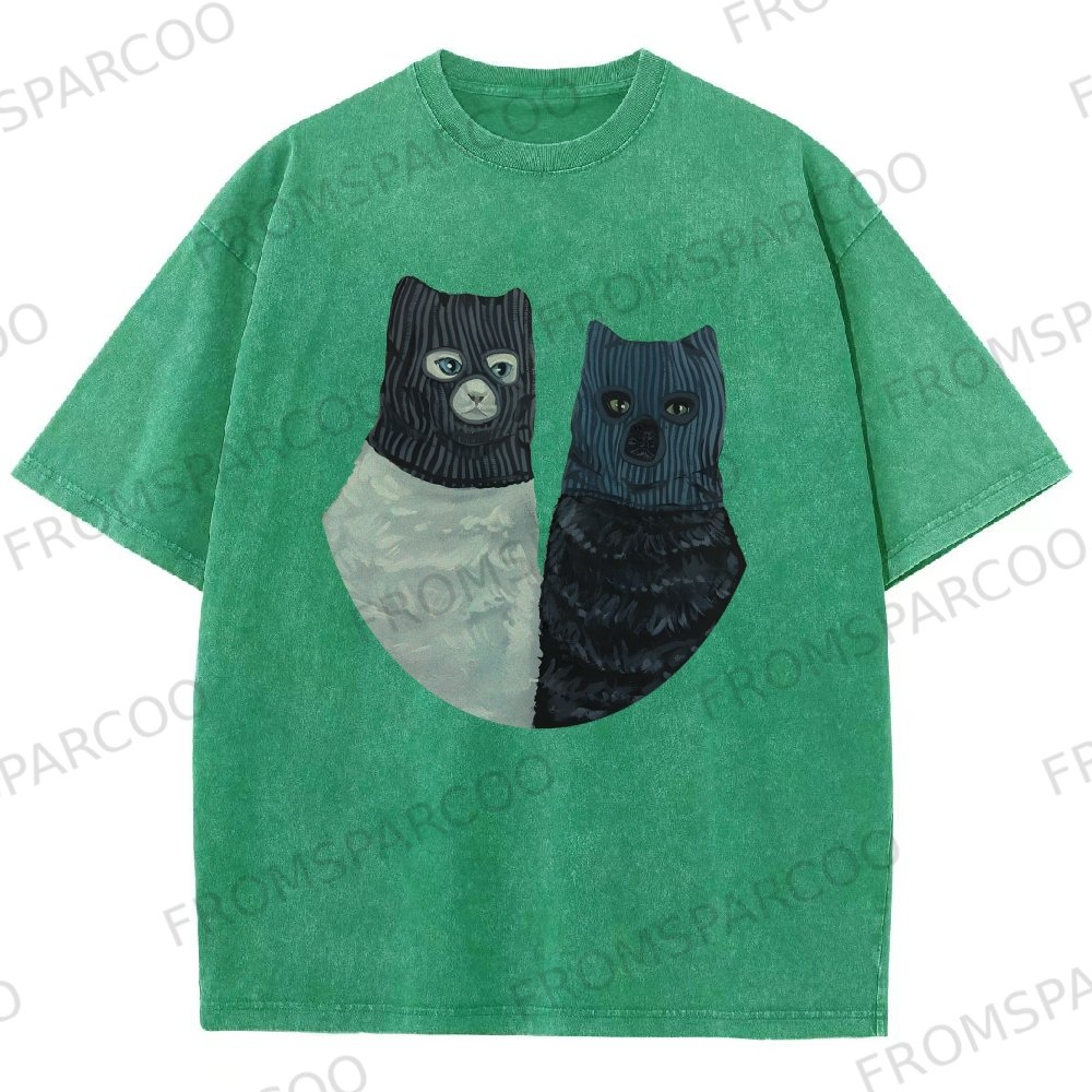 Masked Cat Washed Vintage Short Sleeves T-Shirt
