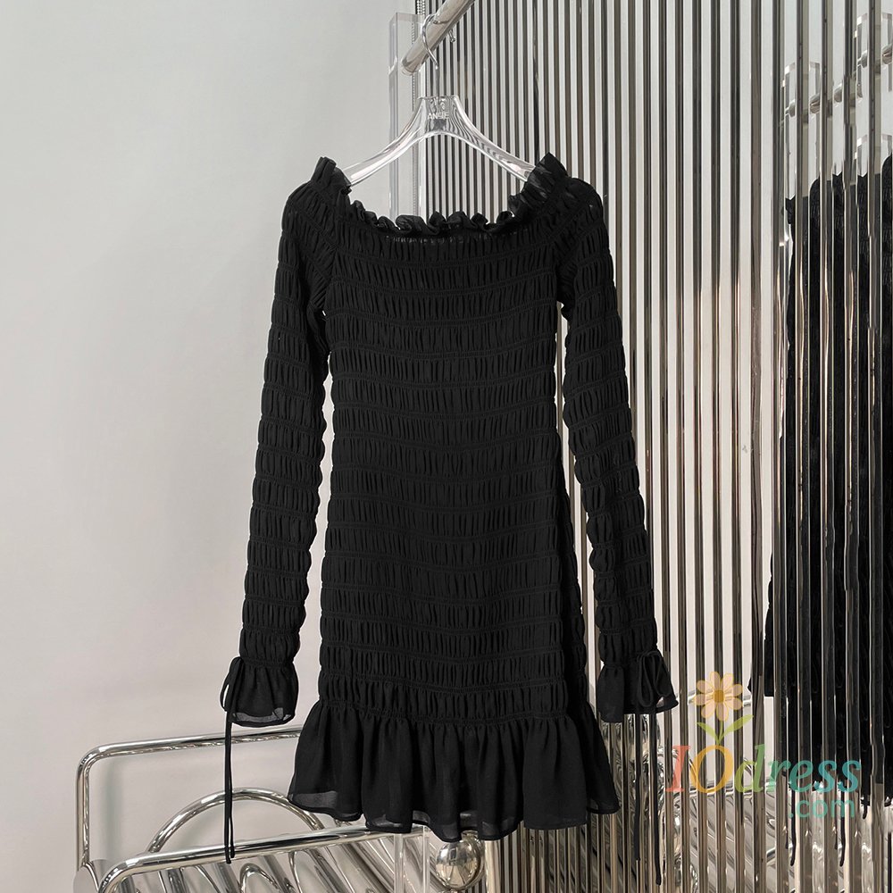 IO Dress Pleated Wooden Ear Trim Women's Dress Y2k One Shoulder Cuff Tie Elegant Slim Long Sleeve Dress 2025 Summer New