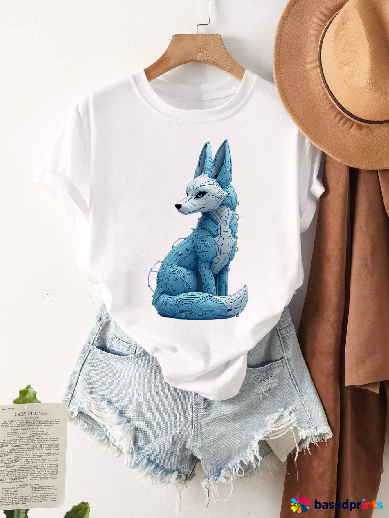 Robotic Fox Printed T-Shirt Women Summer Casual Short Sleeve Tops