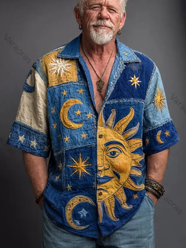 Men's Mysterious Sun And Moon Stars Art Print Casual Shirt 2c40