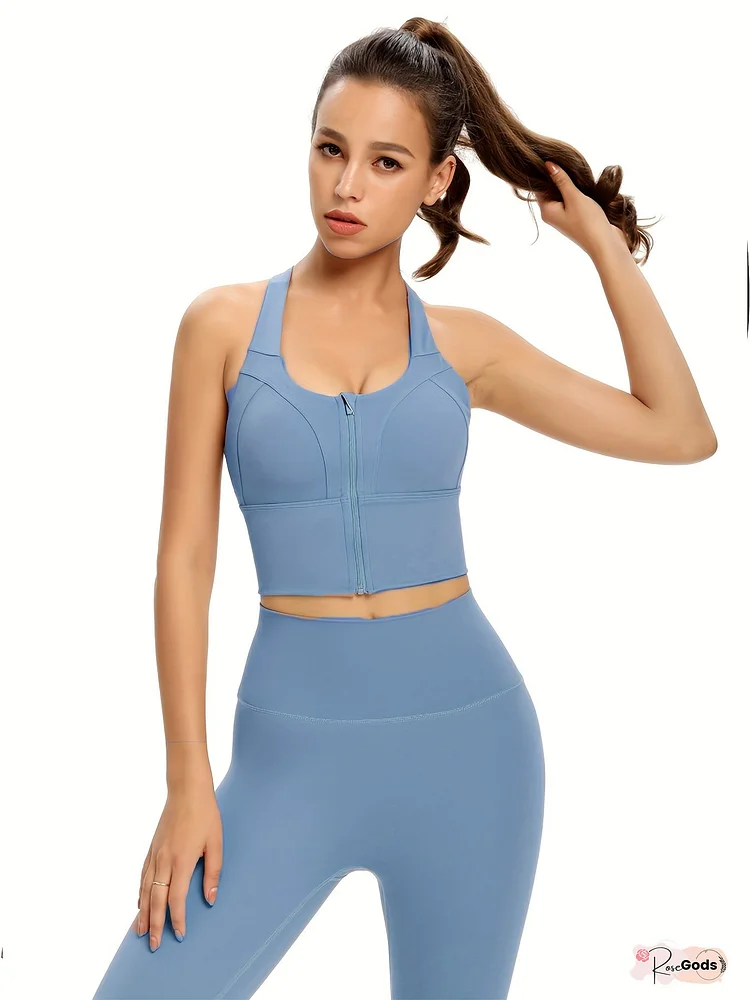 3pcs Women's Push-Up Sports Bra & Racerback Tank Tops Set - Built-In Bra, Full Coverage Slim-Fit Yoga Gym Workout Shirts, /Pink/Beige, Zipper Closure Short Sleeveless Tops for Gymnastics, Dance, Lingerie