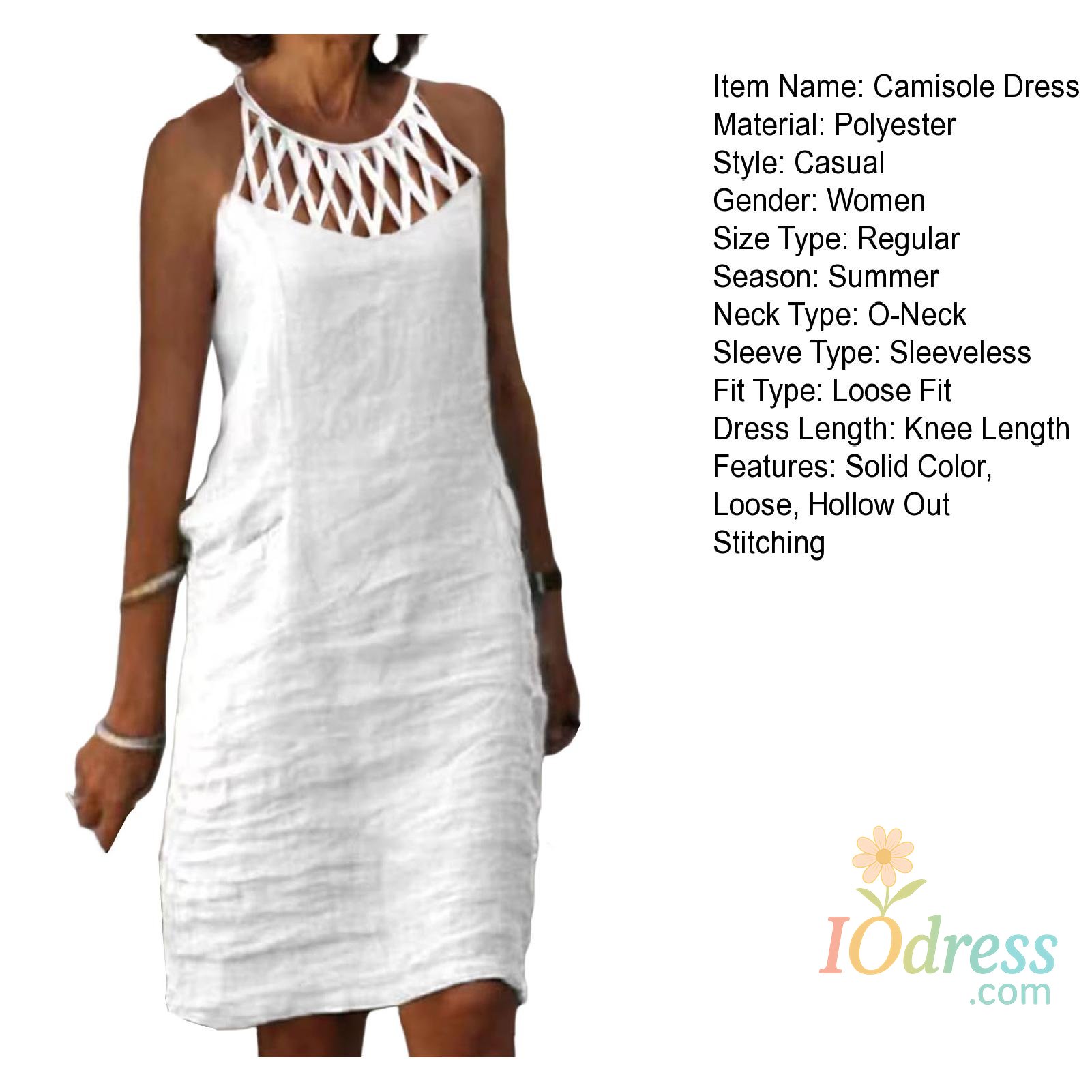 IO Dress Women Sexy Dress White Hollow Lace Dress Short Sleeve Loose Midi Dresses 2025 Summer Casual Women's Casual Dress Vestidos Robe