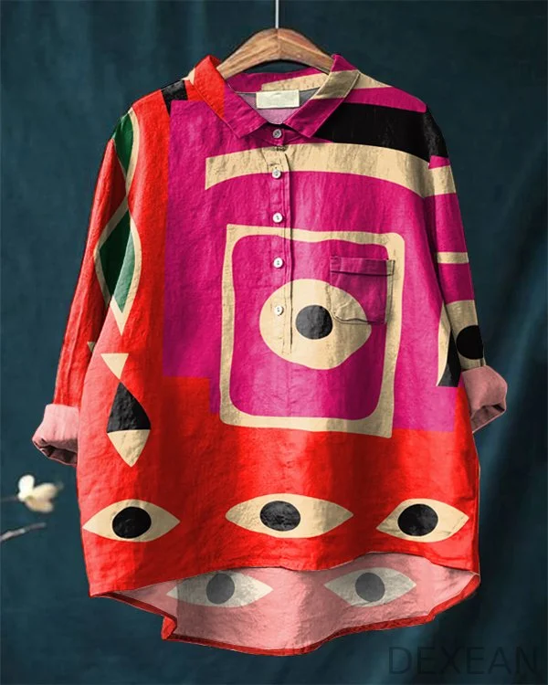Abstract Painting Art Cotton and Linen Casual Shirt