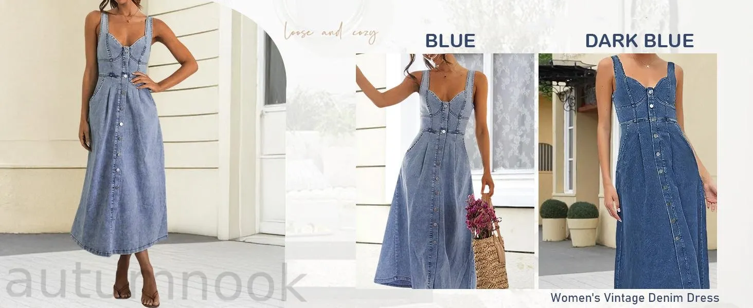 utcoco Women's Sleeveless Denim Midi Dress, Slim-Fit Button-Down Casual Fashion Apparel for Ladies, Style utcoco Women's Sleeveless Denim Midi Dress, Slim-Fit Button-Down Casual Fashion Apparel for Ladies, Style