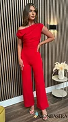 Nisha Red Sleeveless Cowl Neck Jumpsuit