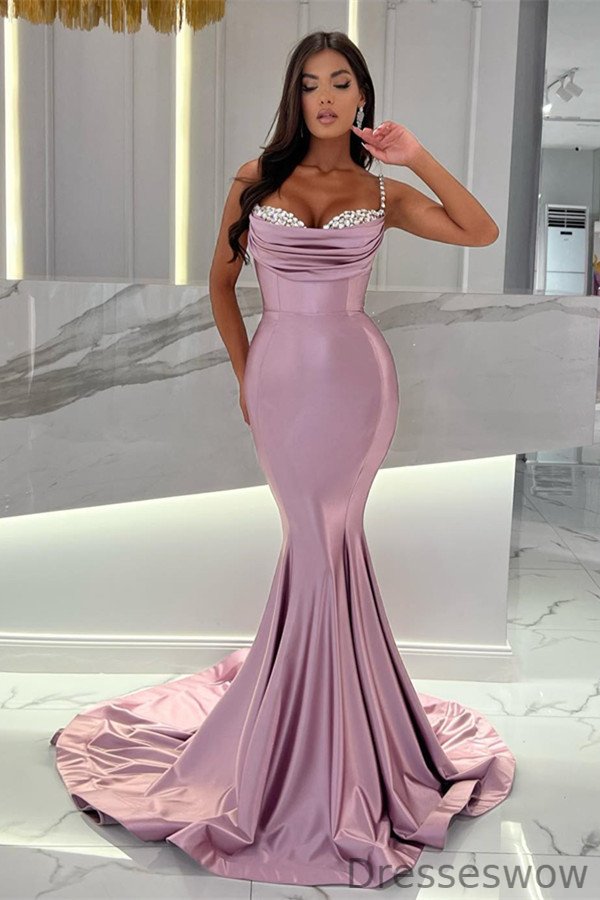 Dresseswow Spaghetti-Straps Sweetheart Sleeveless Mermaid Prom Dress With Beadings
