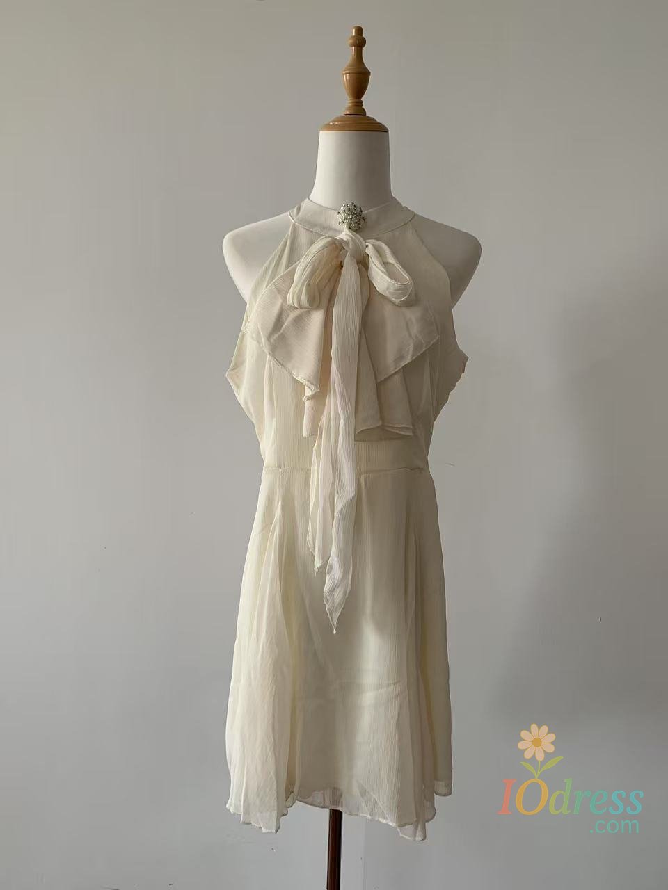 IO Dress French Celebrity Irregular Chiffon Hanging Neck Dress Women Ruffled Edges Patchwork Ribbon Sleeveless Solid Summer Princess Wear IO Dress
