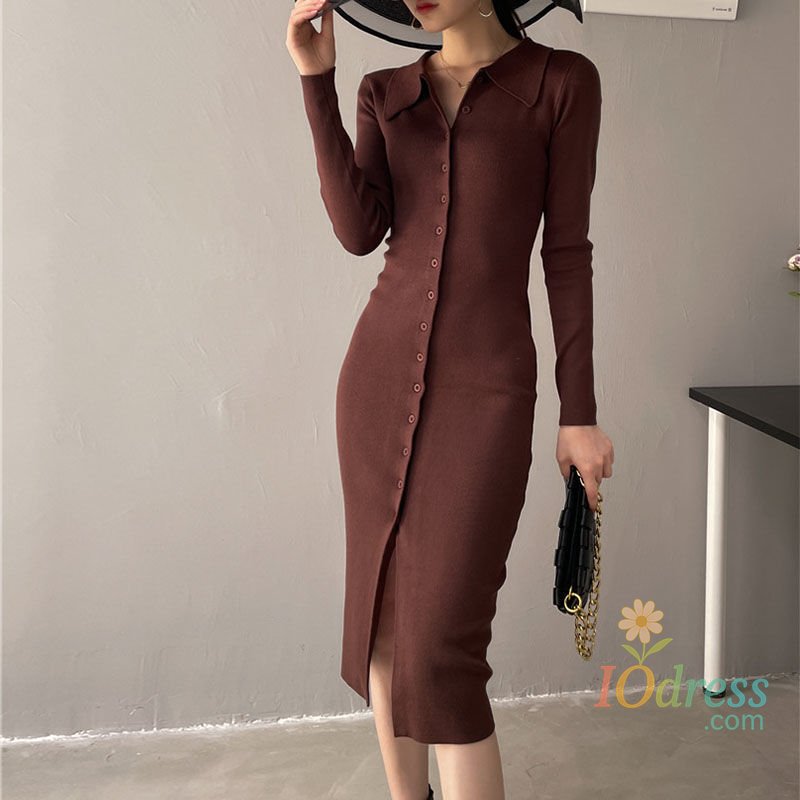 IO Dress Women Sweater Autumn Winter Womens Clothing Long Sleeve New Length Polo Loose  Knitted Fashion  One Piece Dress H16