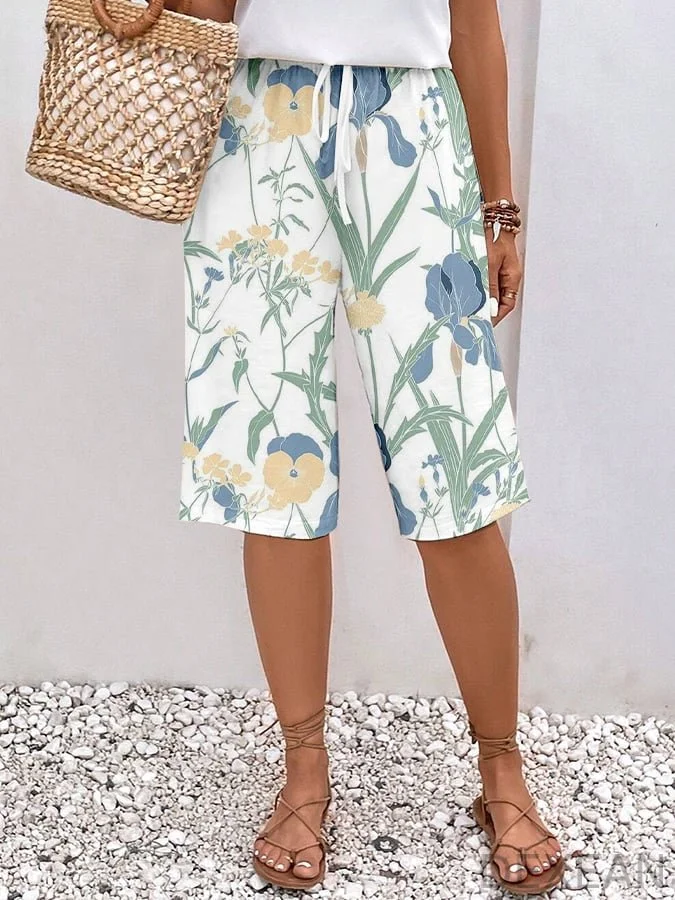Women's Botanical Floral Design Print Lace-Up With Elastic Waist Loose Casual Pants